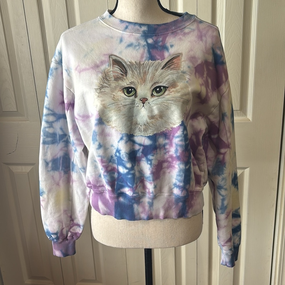 EUC Paul & Joe tie dye kitten cropped sweatshirt